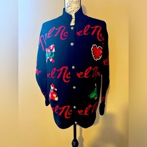 Vintage Christmas Noel Women's needle point Cardigan Size S.  Good cond.